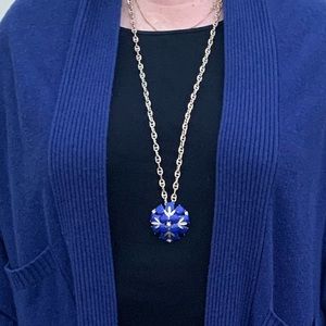 Necklace with  deep cobalt & 3 Swarovski Crystal pendant